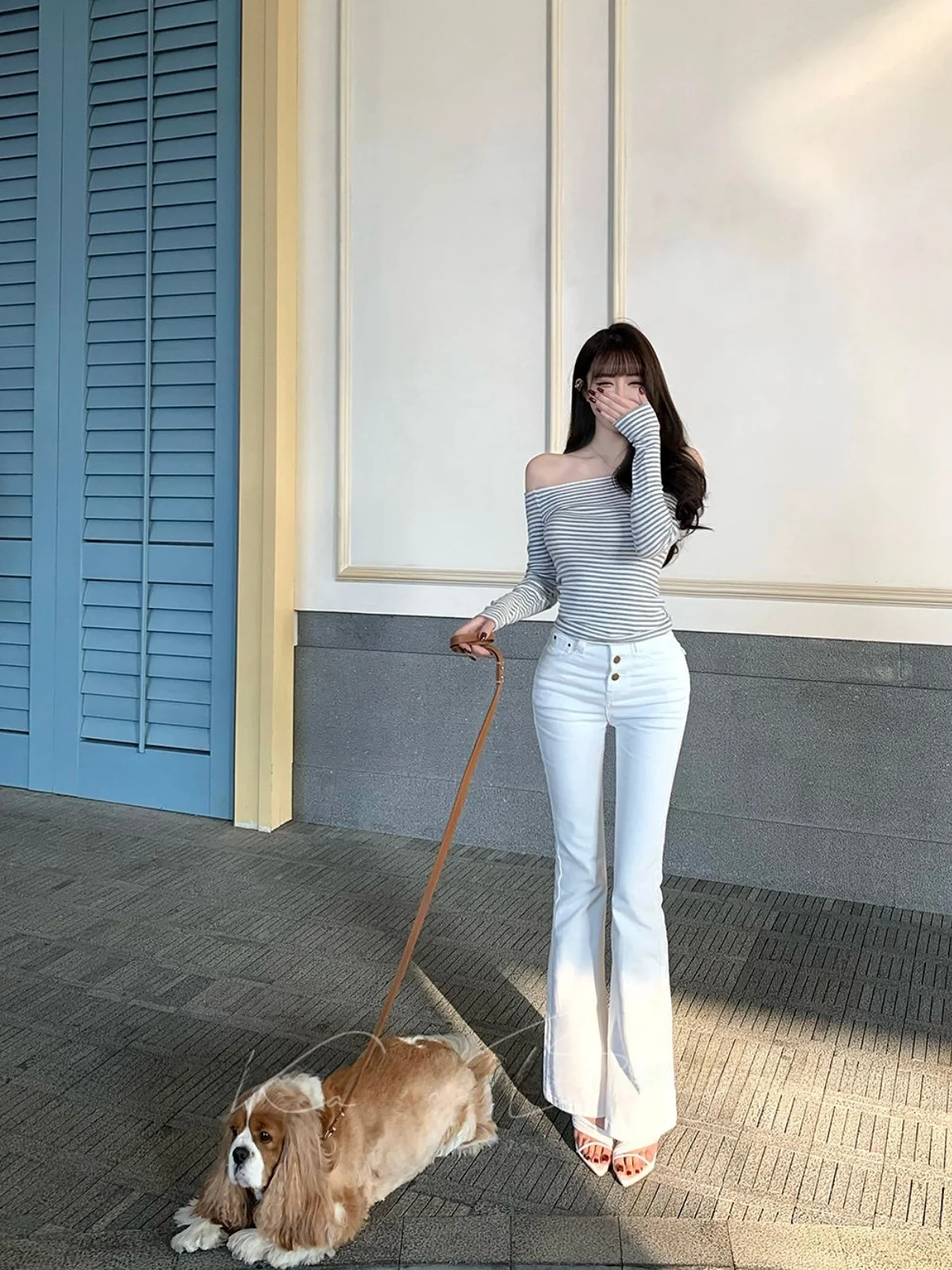 

High Waist Flared Jeans Women's Spring 2026 Faion Slimming Hip Lifting Long Pants Leg Lengthening High Elastici Button Cl...