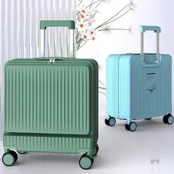 Front Open Luggage with USB Cup Holder Trolley Bag Aluminum Frame Suitcase Password Trunk Travel Bag Cabin Carry on Suitcases