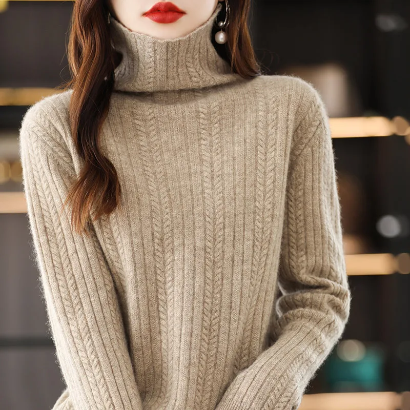 

YSC2024 New Women's Classic Australian Pure Wool High Collar Pullover Long Sleeve Casual Knitted Pattern High Quality Sweater