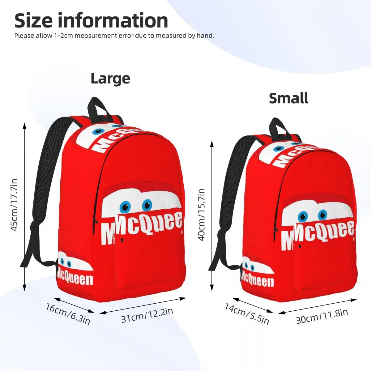 Lightning McQueen Pixar Cars Fashion Backpack Outdoor Student Hiking Travel Daypack for Men Women College Canvas Bags