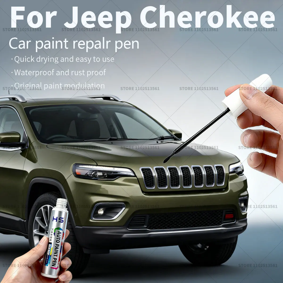 

Ручка для ремонта автомобильной краски Jeep Cherokee, средство для удаления царапин, сделай сам, автоаксессуары, черный 132, белый C05 серый Y24 120, бежевый 210
