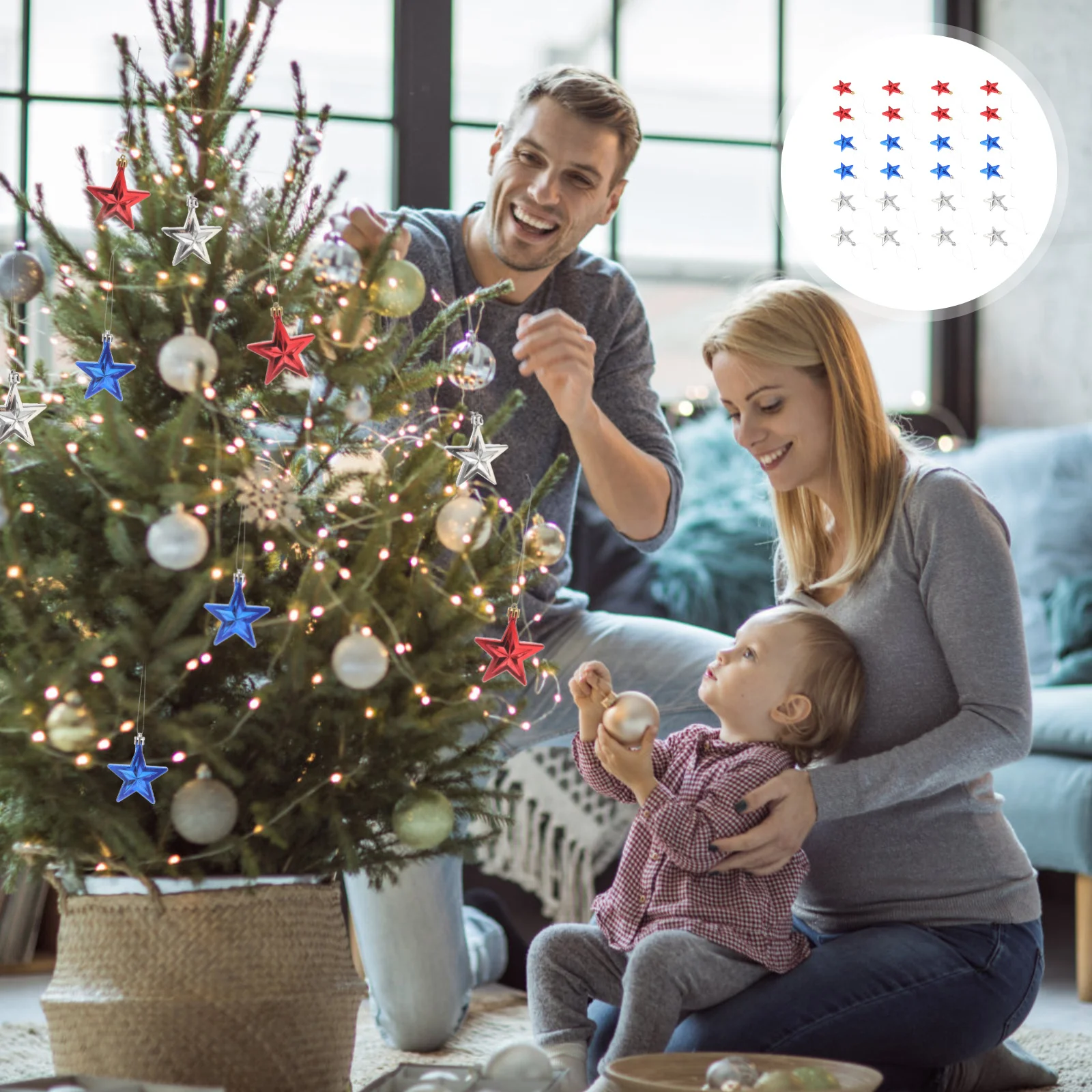 

24Pcs Five-Pointed Star Hanging Decorations Independence Day Party Layout Props Home Decor Ceiling Window Door Pendants