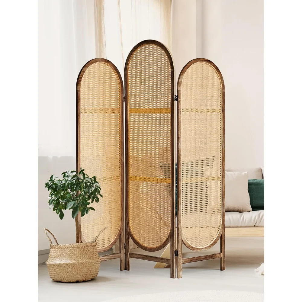 

3 Panel Hand-Woven Rattan Room Dividers and Folding Privacy Screens with Bi-Directional Hinge, Pre-Assembled Partition Room Divi