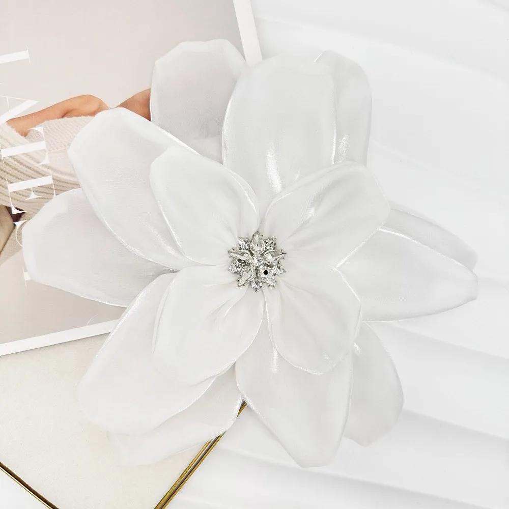Rhinestone Floral Fabric Applique Satin Chiffon 3D Flower Chest Flower Multi-layer DIY Headdress Clothing Flower Clothing Patch