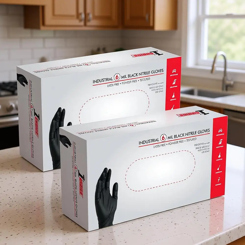 

Одноразовые нитриловые перчатки, без латекса, черные, 6 мил, идеально подходят для промышленного применения, механиков, уборки и работы с автомобилями.