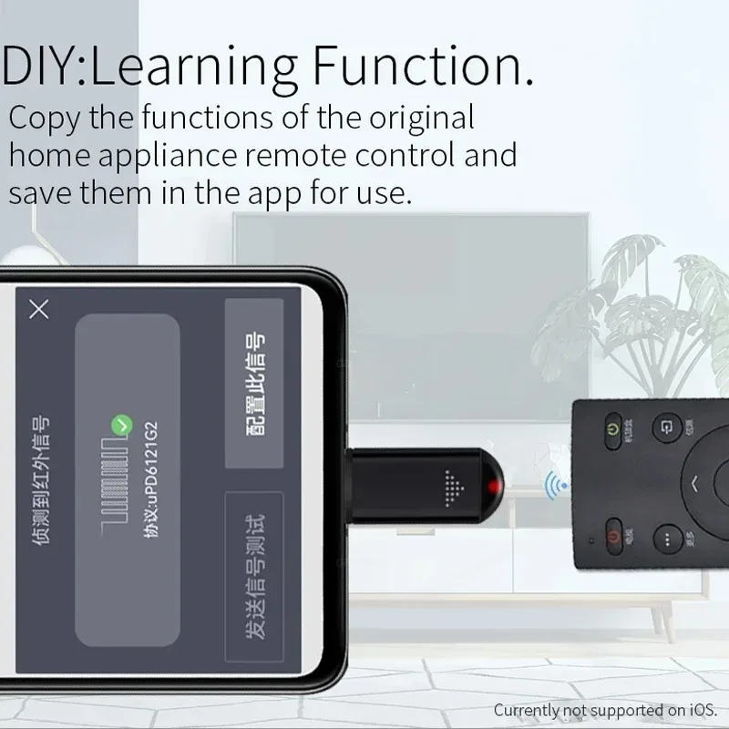 Adaptor kontrol aplikasi inframerah pintar, type-c dan Iphone Smart IR Remote Control Universal untuk Smartphone TV Box AC