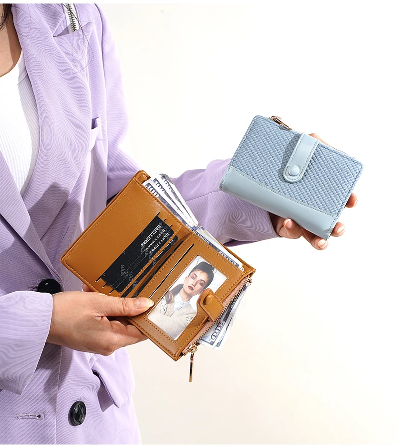 Neue Damen-Geldbörse, hochwertiger Kartenhalter mit Reißverschluss, weibliche Geldbörse, Fotohalter, Münzfach, einfache Geldklammern für Mädchen – Detail 15