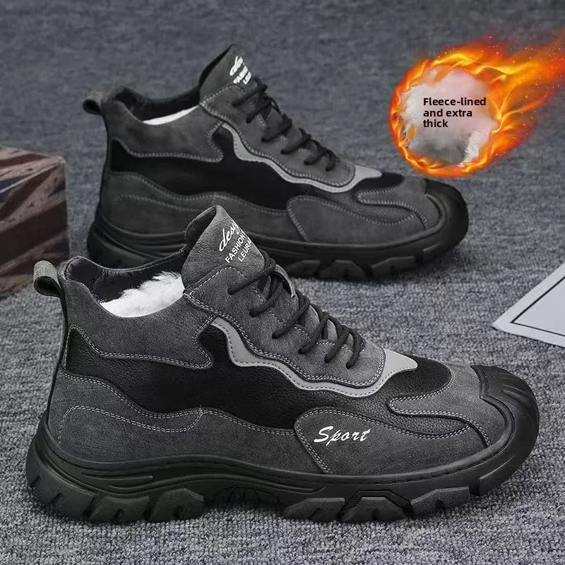 Men's Boots Luxury Cowhide High Top Boots Thickened Plush Warm Cotton Shoes Outdoor Non-slip Snow Boot Winter Boots