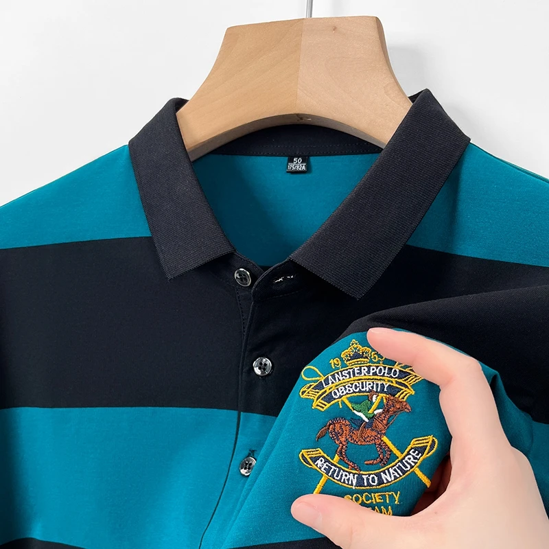 

Hot Sale Brand Men's Polo Shirt Lapel Stripe Horse Embroid Short Sleeve 95Cotton T-shirt Summer Outdoor Fashion Casual Menswear
