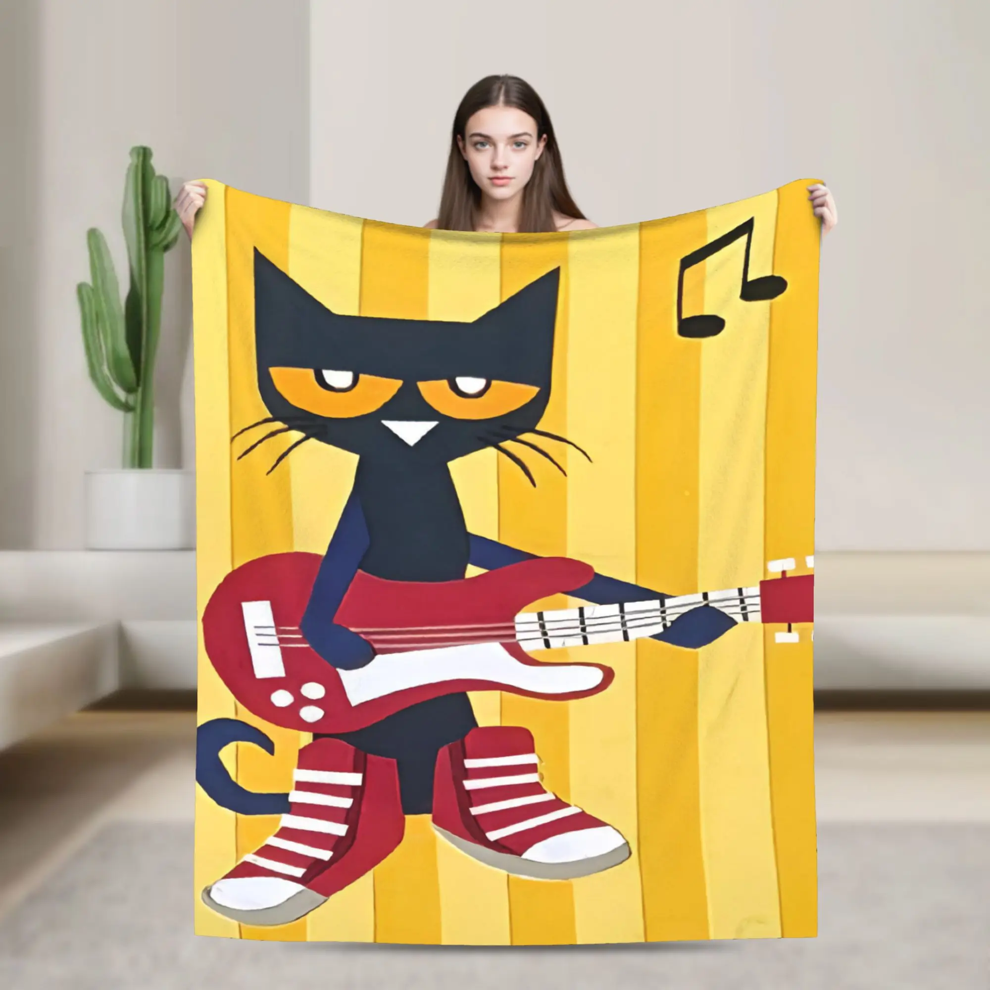 Pete The Cat Guitar Notes Blanket Cover Fleece  Lightweight Throw Blankets for Car Sofa Couch Bed Rug