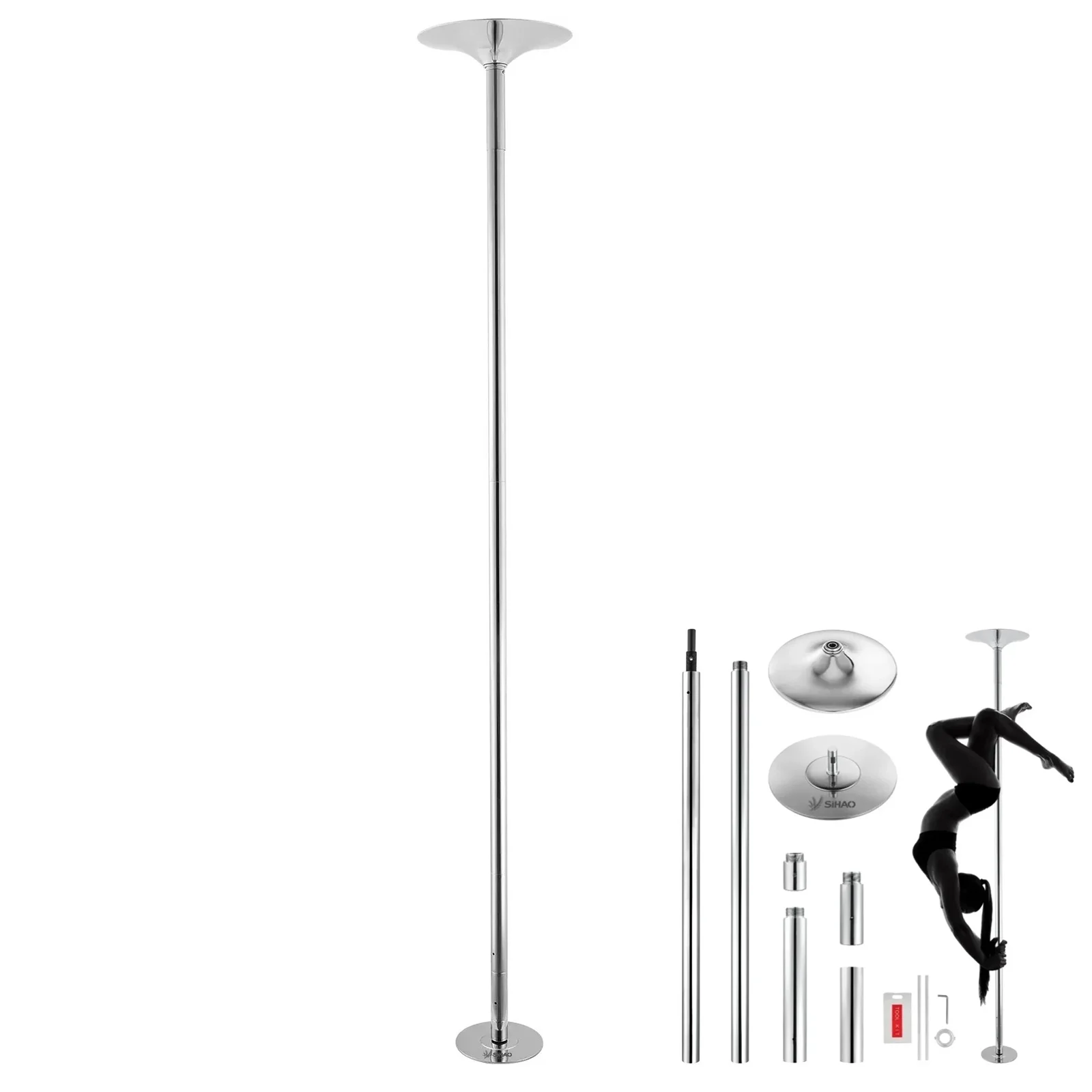 Professional Dancing Pole|SIHAO Pole Dance Pole Spinning Static Mode 45mm Stainless Steel Height Adjustable Portable for Home Gym Pole Fitness Beginners Pros