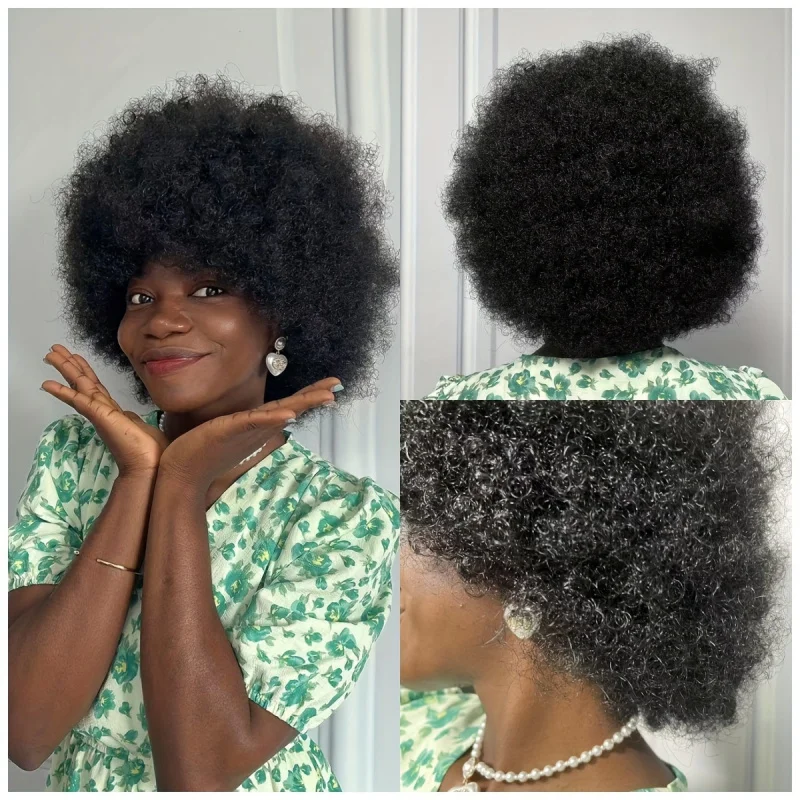 

Short Pixie Cut Human Hair Wigs Kinky Curly Wig Full Machine Made Human Hair Wigs for Women