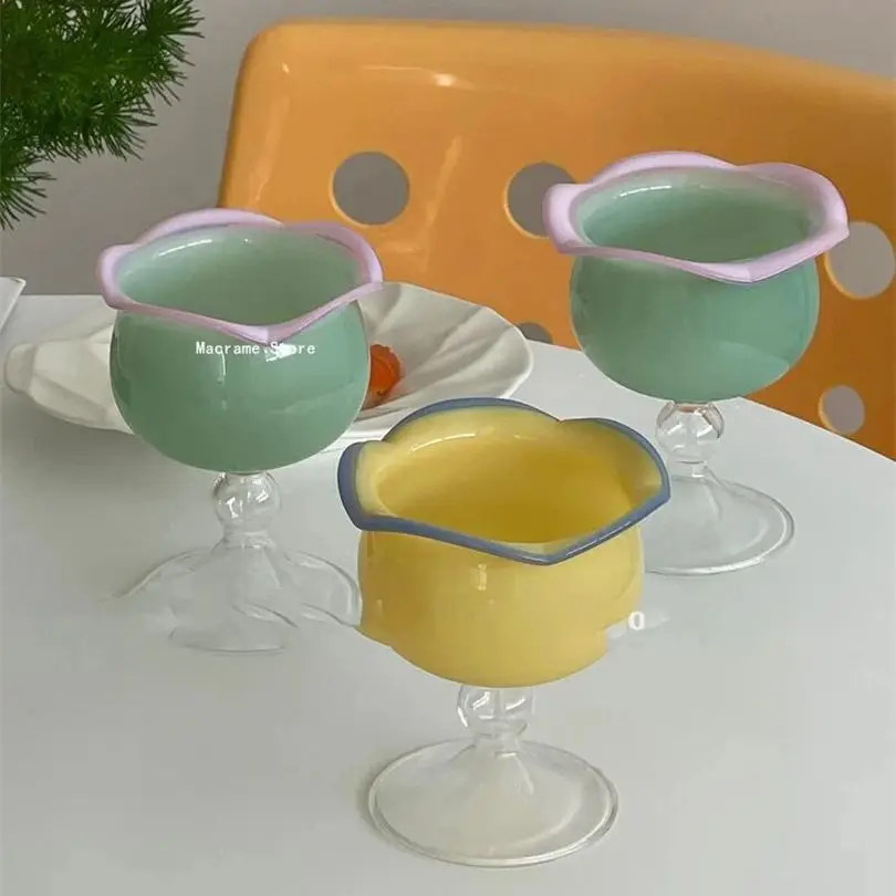 Korean Style Creative Wave Flower Glass Colorful Alien Cocktail Glass Ins Cute Dessert Ice Cream Cup