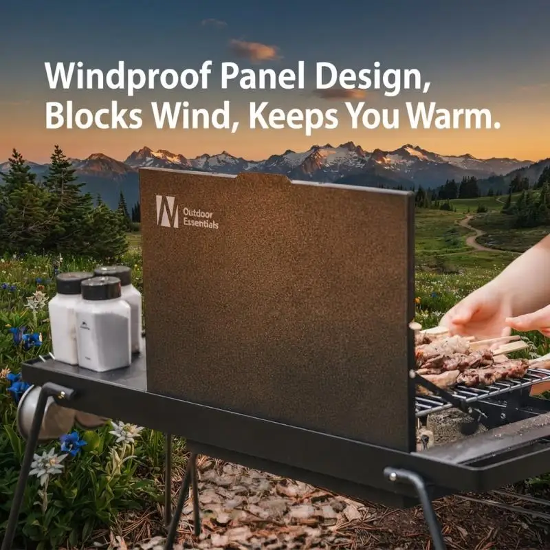 Portable Folding BBQ Grill Table - 2-in-1 Fire Pit Cookware for Outdoor Camping, Hiking, Picnic & Backyard with Carry Bag