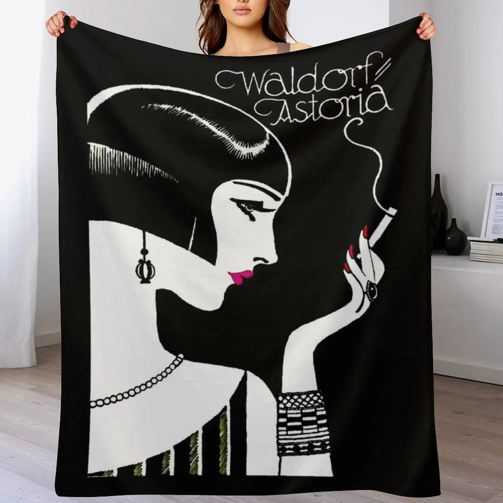 

WALDORF ASTORIA : Vintage Hotel Advertising Print Throw Blanket Plaid Quilt Sofa Quilt Designers Blankets