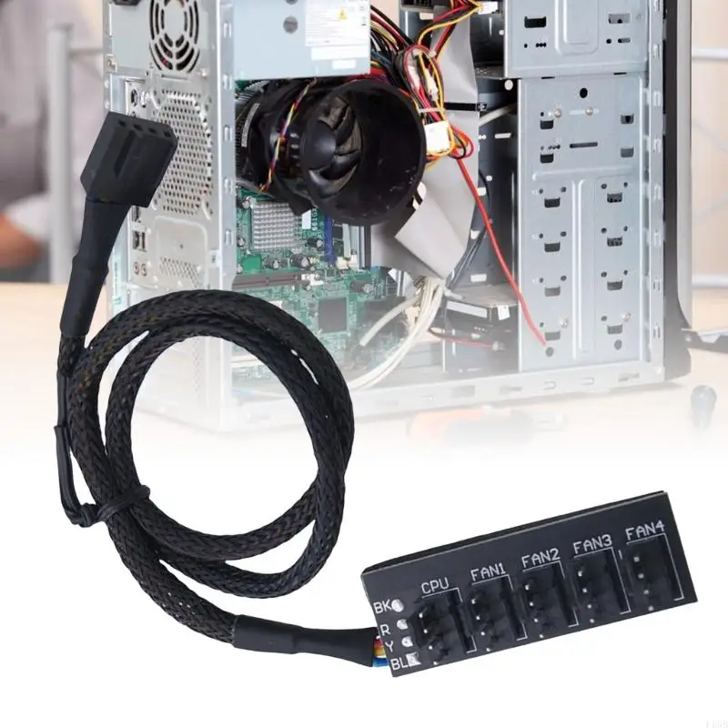 F68B Centralized PWM Fan Control Adapter Hub Support Up to 5Port PC Fan Easy Installs