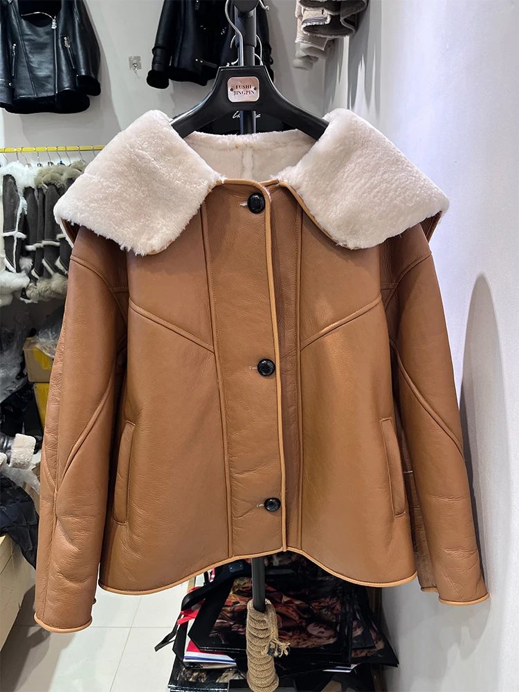 2024 Winter Women Real Natural Merino Sheep Fur Coat Thick Warm Double-faced Fur Luxury Female Coats Genuine Leather Jacket