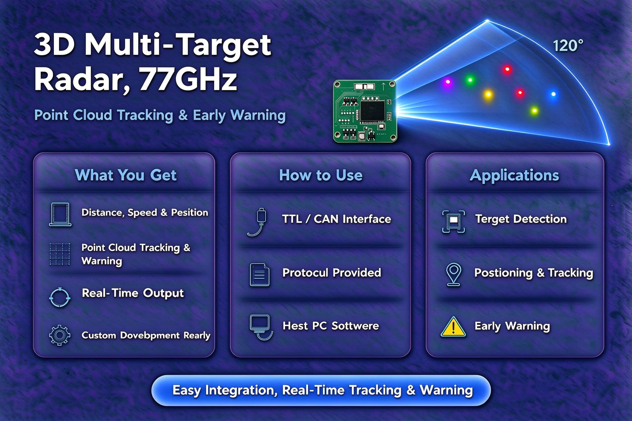 77GHz mmWave Radar Sensor, Speed / Angle / Range Measurement, TTL Output, for Robot Collision Avoidance, Vehicle Safety & Securi