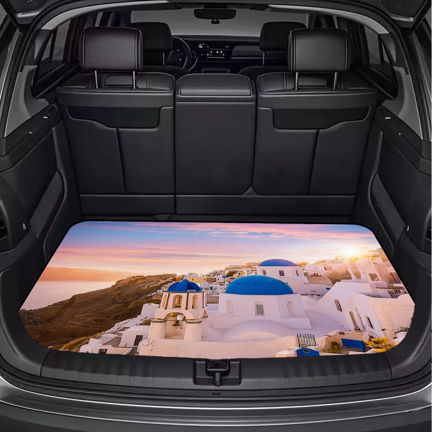 Car Trunk Mat, Greece Santorini White Building Scenery Cargo Liner, Non-Slip Rear Trunk Protector, Women Car decor, Car Accessories, Interior Decoration Mat, Universal Fit For SUV Sedan Truck, Mediterranean