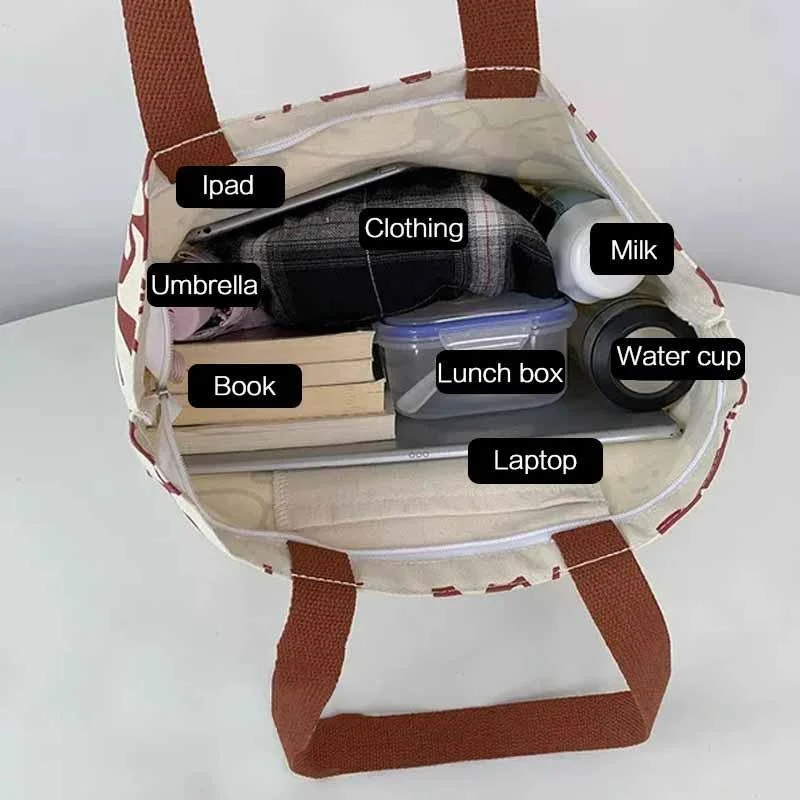 Fashion Cartoon Cute Cats Canvas Bags Handbag for Women Men Foldable Reusable Shopping Beach Bag with Zipper