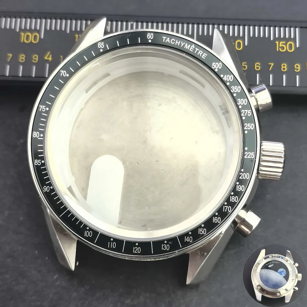 39.7mm VK63 Case Moon Metal Case 32.5mm Dial Fit VK63 Movement Chronograph Case Bezel Man Watch Sealed Back Moon Watch
