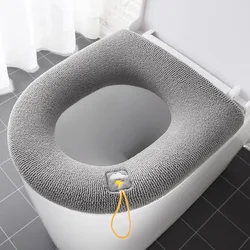 Winter Warm Toilet Seat Cover Mat Bathroom Toilet Pad Cushion with Handle Thicker Soft Washable Closestool Warmer Accessories