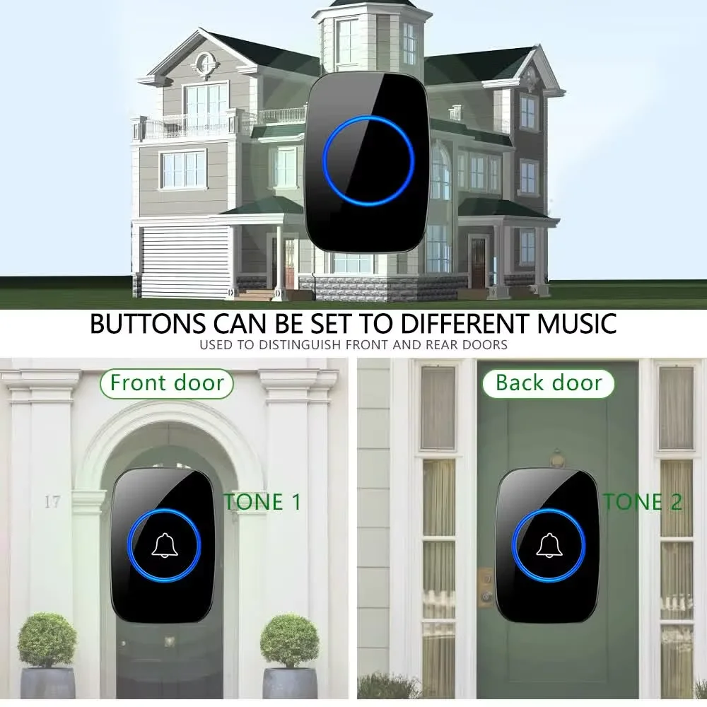 Fuers Wireless Doorbell Waterproof Welcome Chime Home Door Bell 0~110DB 300M Range Led Night Light Home Call Bell