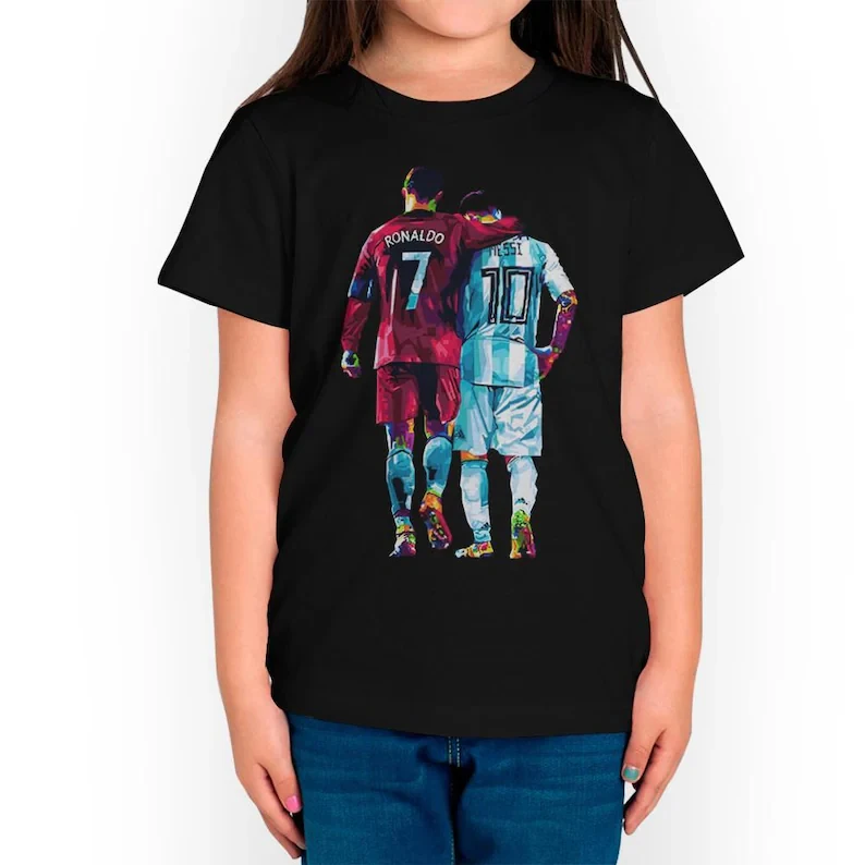 Lionel Messi and Cristiano Ronaldo Cotton Short Sleeve T-shirt Football Legends Cotton Tee Men Women Summmer Casual Streetwear