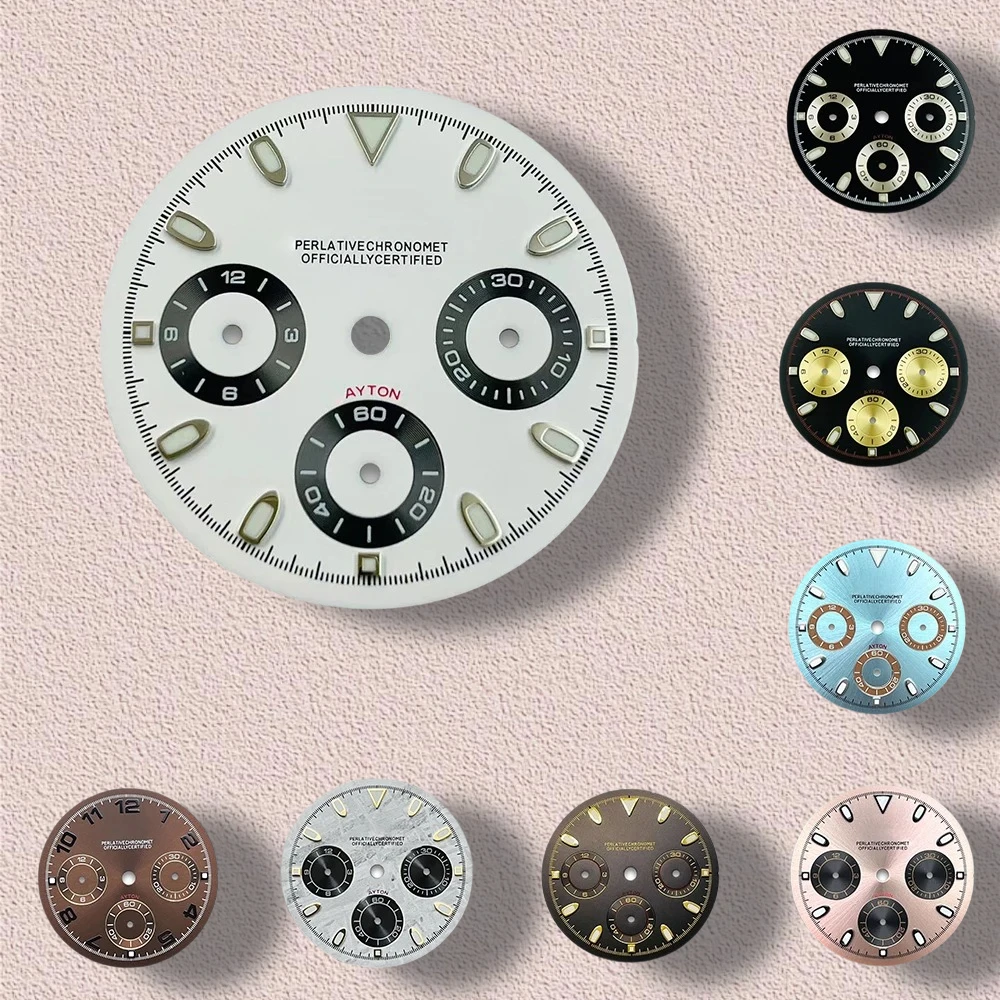 

29.5mm S Logo panda Dial Fit VK63 Movement Green Luminous High-Quality Dial Watch Modification Accessories