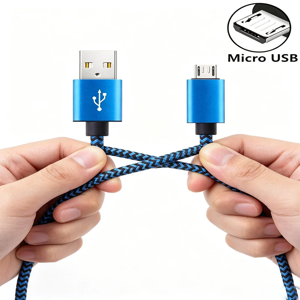 USB Micro 2.4A Fast Charging Battery Charger Wire Woven Nylon USB Cable Mobile Phone Charger For Huawei USB Micro 1pcs/2pcs/3pcs
