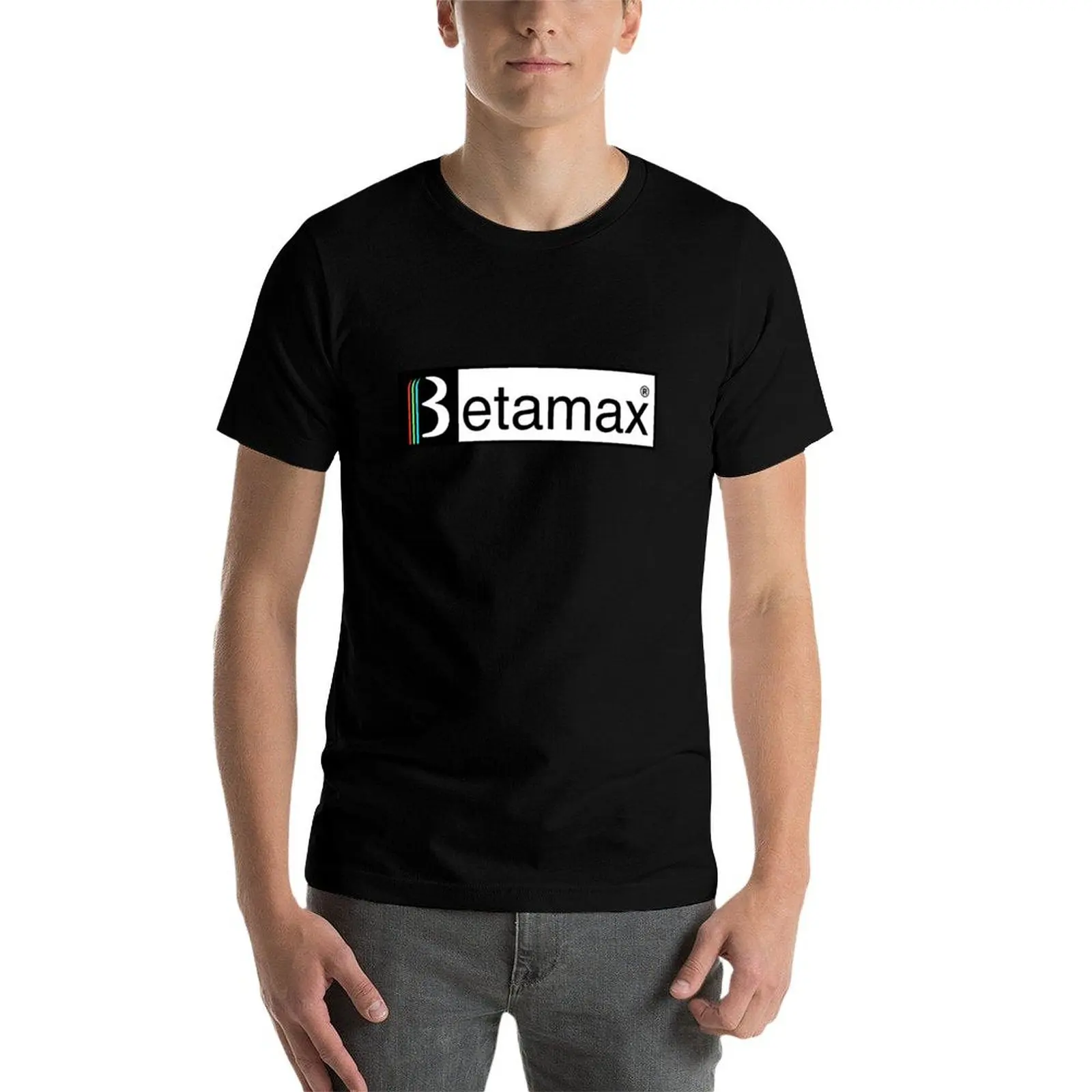 Betamax Logo T-Shirt Simple Solid Color Crew Neck Tee T-Shirt - view 4