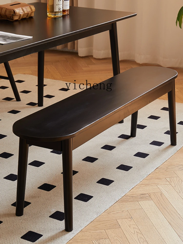 ZK Solid Wood Bench Simple Black Modern Leisure Bench Household Eating Stool