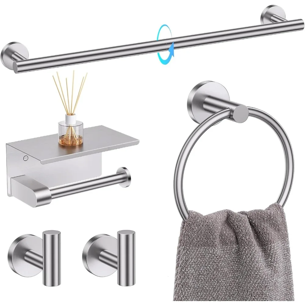 

5-Piece Bathroom Towel Bar Holder Set Brushed Nickel Stainless Steel Toilet Paper Holder with Shelf Wall Mounted Accessories Kit