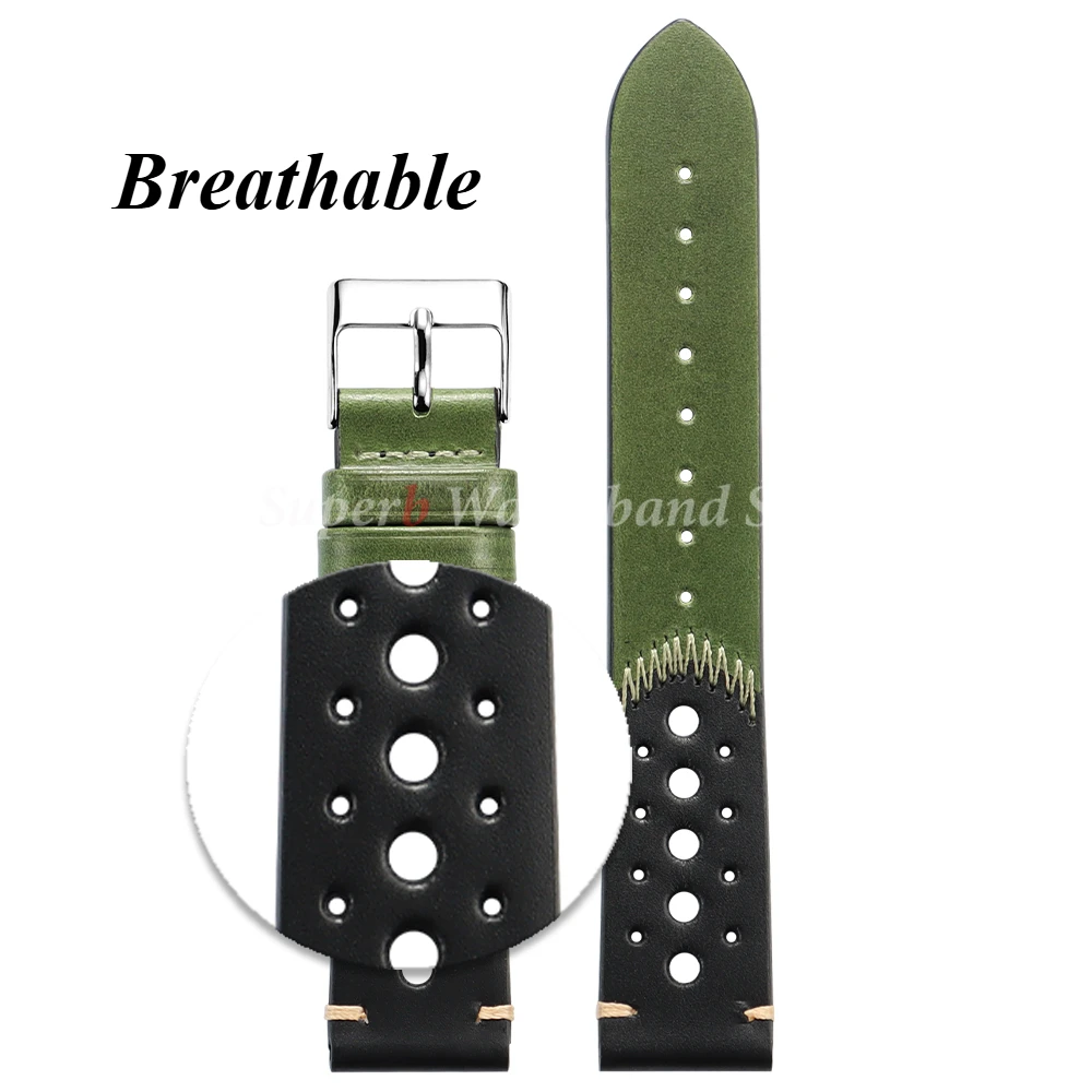 Новый дышащий кожаный ремешок для часов 20 мм, винтажный браслет из масляного воска для Seiko, ремешки для часов из воловьей кожи, аксессуары для браслетов
