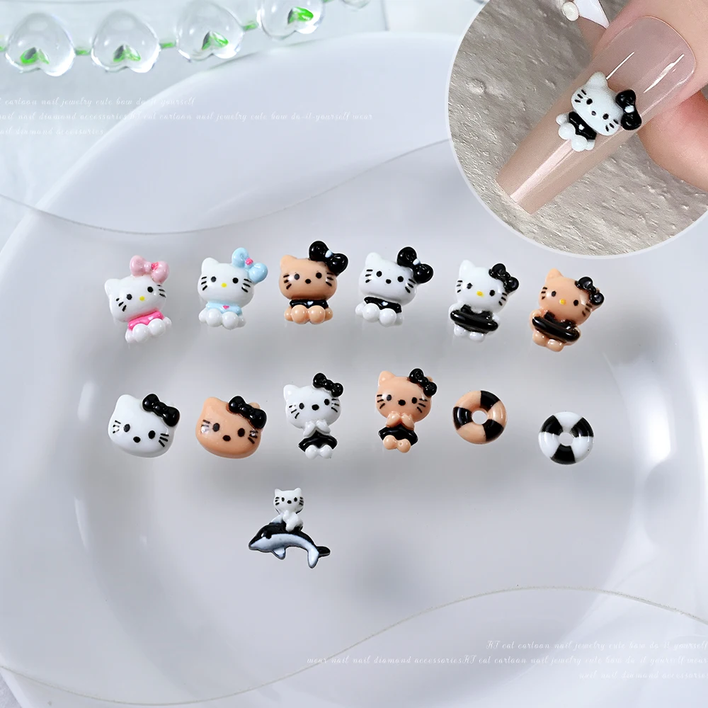 10 pçs bonito dos desenhos animados bronzeamento gatinho encantos do prego kawaii flatback resina arco kt gato strass dedo ornamento manicure acessórios