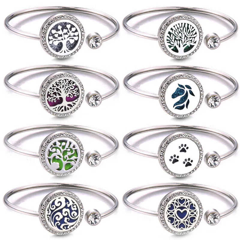 2026 New Aromatherapy Bracelet Diffuser Jewelry Crystal Tree of Life Flower Essential Oil Diffuser Locket Bracelet Women Gift