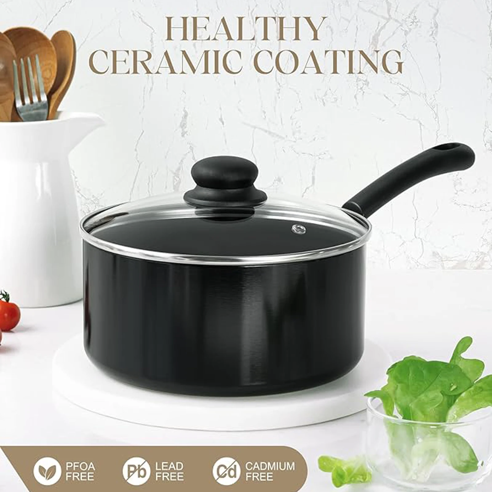 MICHELANGELO قدر غير لاصق مع غطاء وعاء صلصة مطلي بالسيراميك من الألومنيوم متعدد الأغراض أوعية الطبخ متوافقة مع جميع المواقد