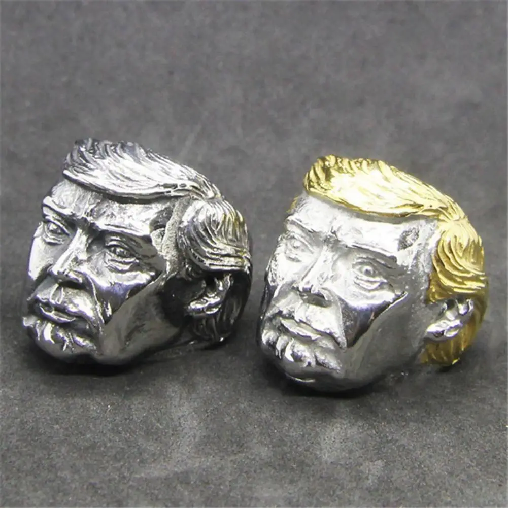 Men Ring Stainless Alloy 3D President Trump Face Finger Ring Decoration US President Inspired Ring Hand Jewelry Knuckle Rings