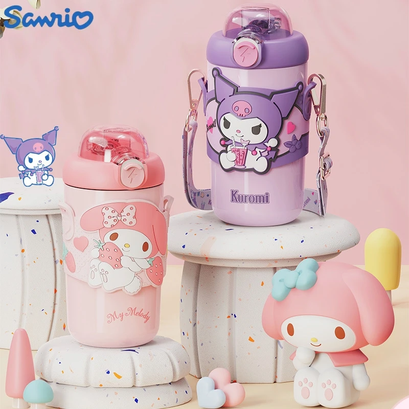 

Sanrio Kawaii 380 мл Kuromi My Melody Cinnamoroll Purin Dog аниме соломенная чашка для воды пищевой класс 316 нержавеющая сталь термос чашка