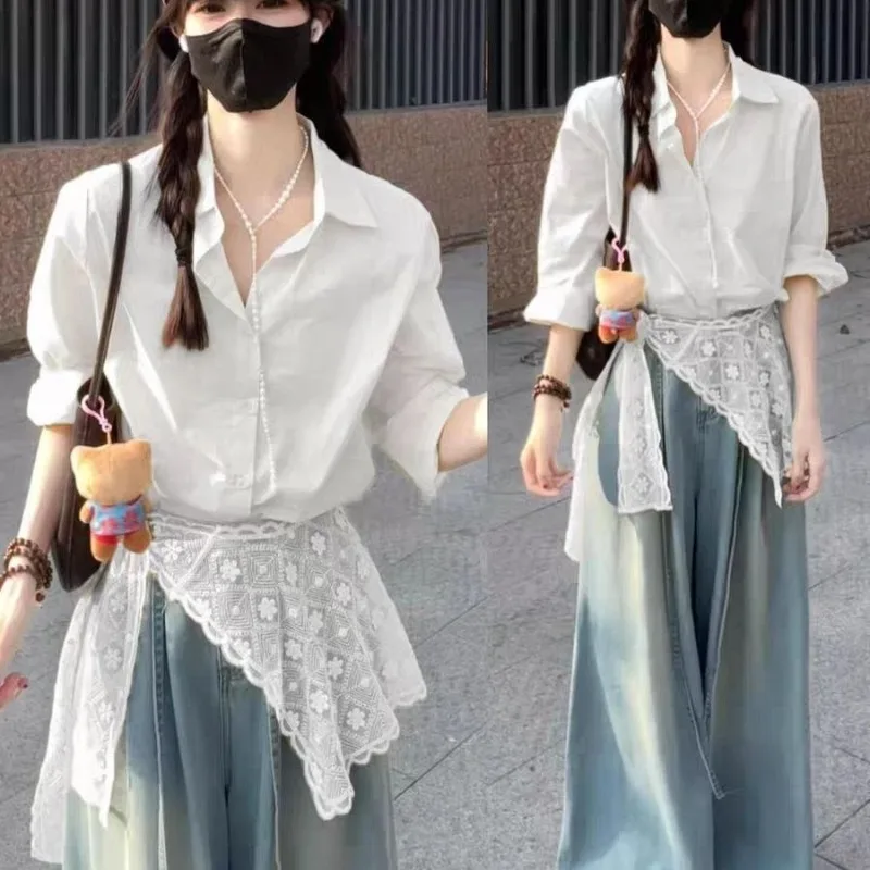

White Lace Cape Shawl Spring Summer Casual Layering Over Shirt Top Patchwork New Arrival for Women Girl Lightweight Premium Chic
