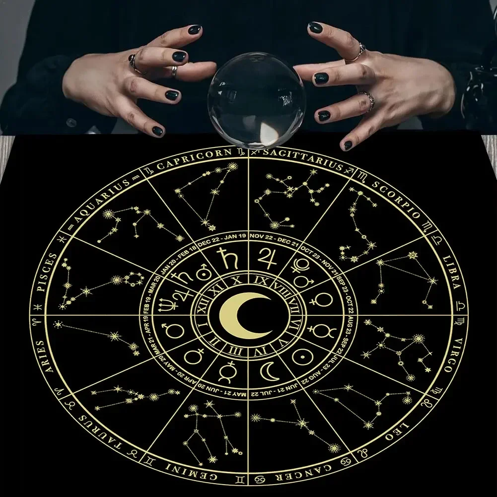 50/75/110/137cm Tarot mat Psychedelic Starry Sky Tarot Tablecloth Altar Cloth Triple Moon Pentagrams Wheel Zodiac Astrology