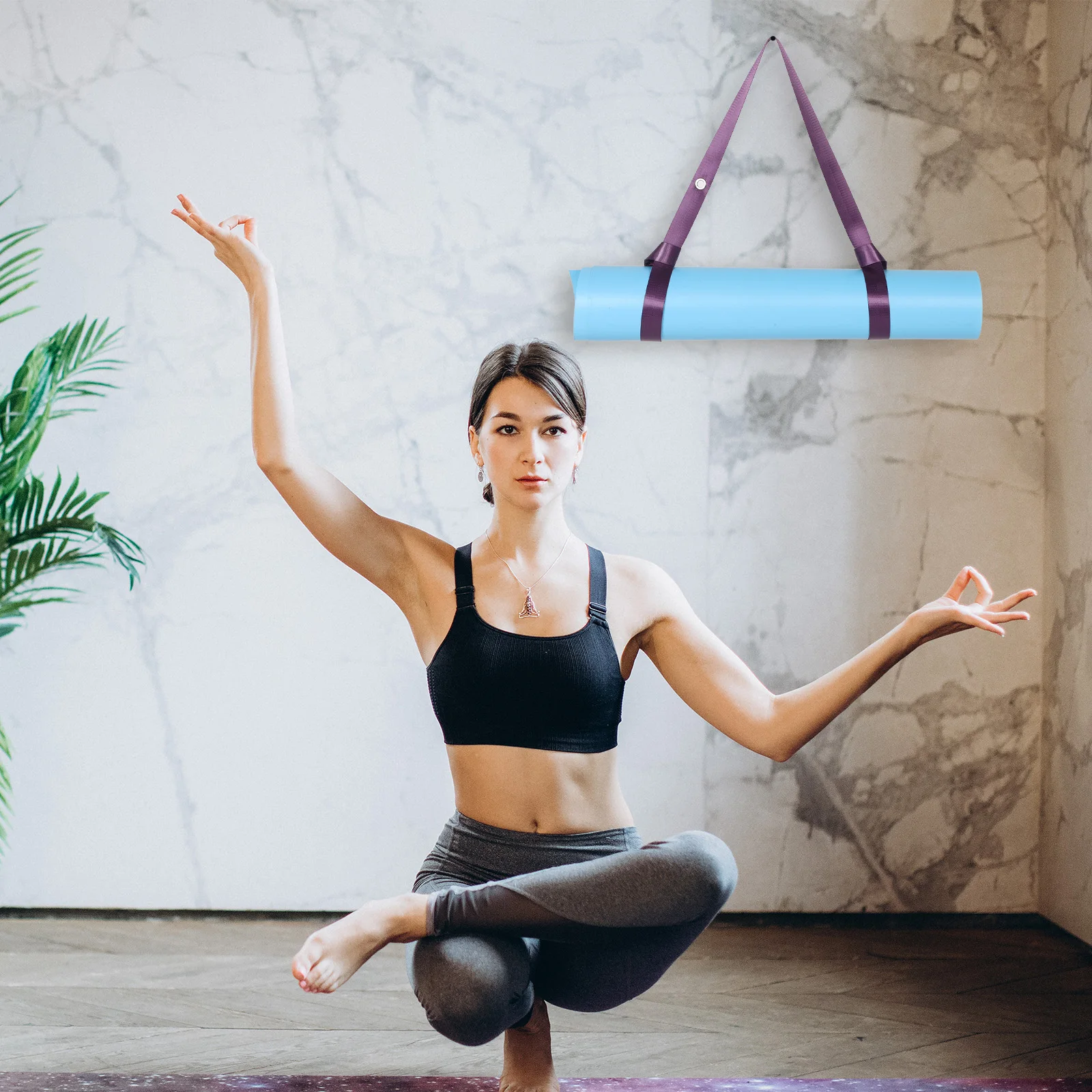 

Adjustable Cotton Yoga Mat Strap With Eyelets Easy Pull Ring For Fitness Stretching Lightweight