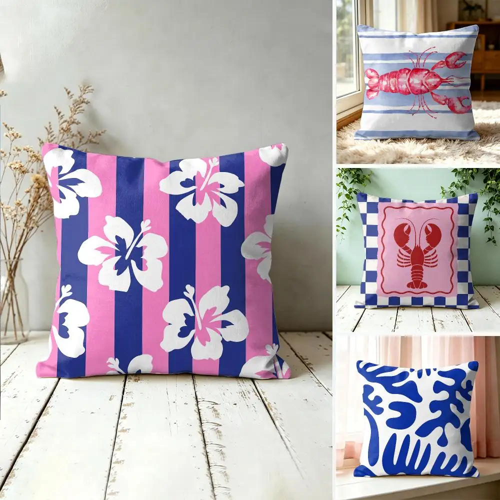 Pink Coastal Abstract Cushion Cover Square Decorative Throw Pillow 40x40cm For Sofa Bedroom Living Room Home Decor
