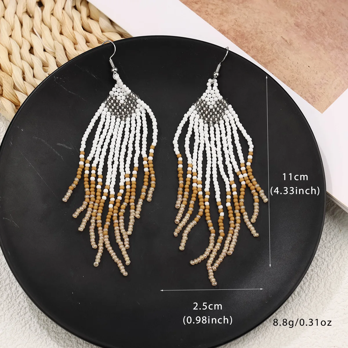 

Серьги из бисера с кисточками, оригинальный дизайн в форме сердца, ручное вязание, богемный сплав, женский прилив, простые серьги из рисовых бусин