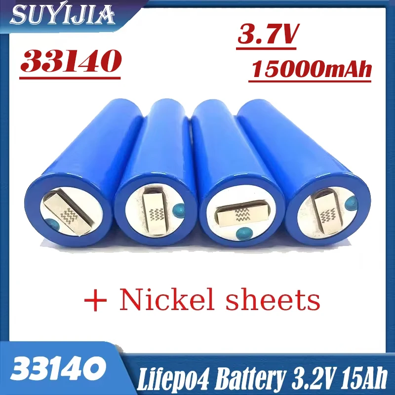 33140 Lifepo4 Battery 3.2V 15Ah Grade A with Nickel Sheet for DIY 12v 24V 36V 48V E-Bike E-scooter Solar Energy Battery Parts