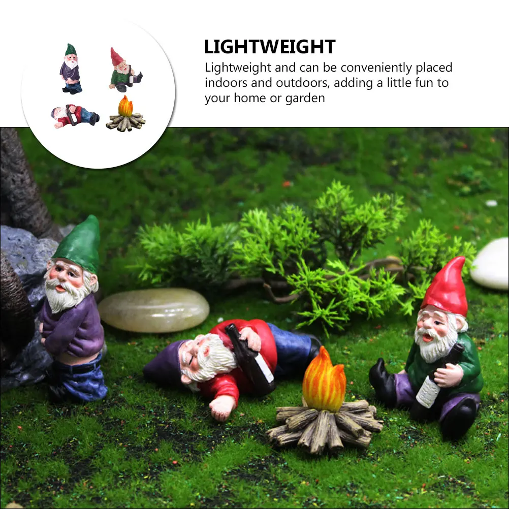 

4 Pcs Realistic Resin Garden Gnome Decor Miniature Dwarf Adornments Outdoor Bonfire Scene Crafts Lifelike Sculpture Yard Art