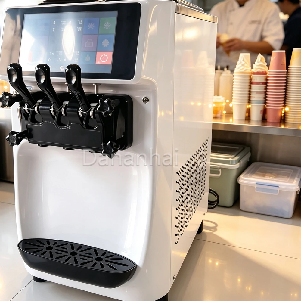 GT32ERLW Soft Serve Ice Cream Machine Size 3 Flavor Commercial Frozen Yogurt Equipment For Kiosk