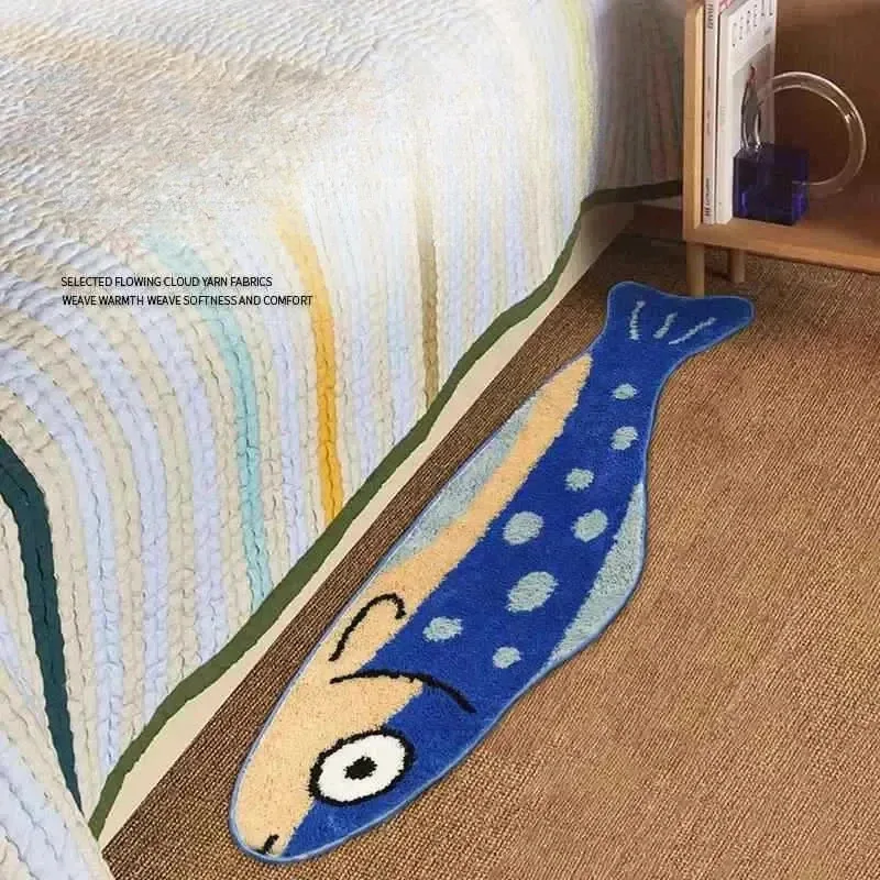 VIKAMA Creative Salted Fish Rug Warmth-Retaining, Non-Slip Entrance Hallway Doormat Bedside Rug for Bedroom Home Decor