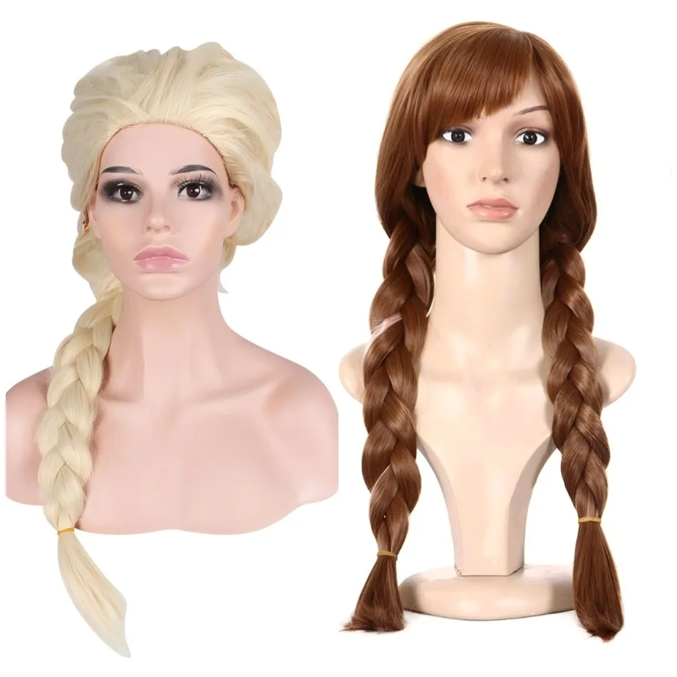 

Парик для косплея на Хэллоуин для девочек, парик принцессы Эльзы и Анны, коса из жареного теста, карнавальный макияж на Хэллоуин, вечерние парик, головные уборы