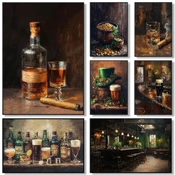 Vintage Whiskey Cigar Kitchen Bar Still Life Art Posters Prints Canvas Painting Wall Art Picture Living Room Home Decor